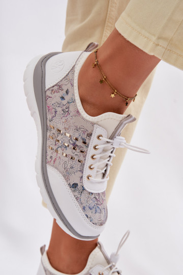 Vzorované Kožené topánky Dámske D&A GR61-5990 biela farba