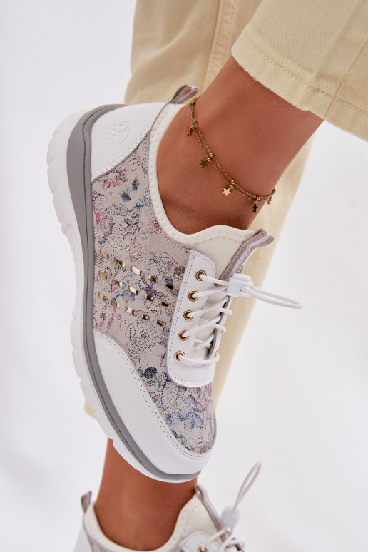 Vzorované Kožené topánky Dámske D&A GR61-5990 biela farba