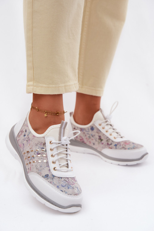 Vzorované Kožené topánky Dámske D&A GR61-5990 biela farba