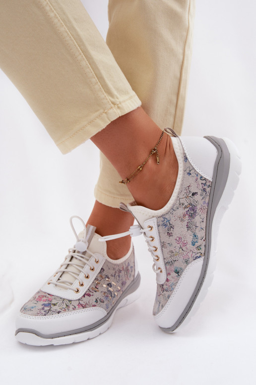 Vzorované Kožené topánky Dámske D&A GR61-5990 biela farba