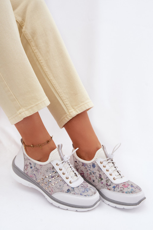 Vzorované Kožené topánky Dámske D&A GR61-5990 biela farba