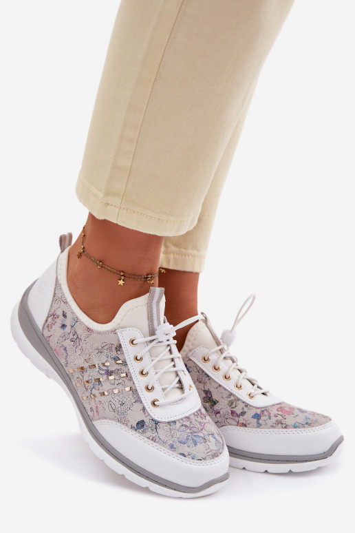 Vzorované Kožené topánky Dámske D&A GR61-5990 biela farba