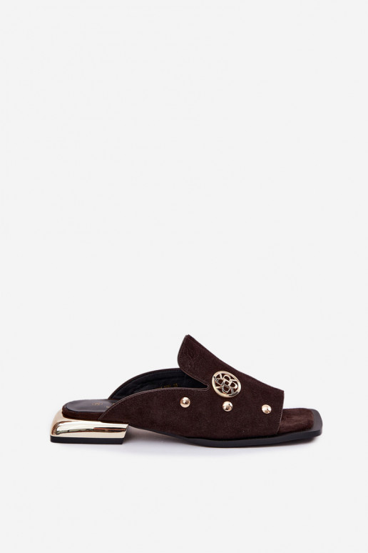 semišové papuče Ze zlatej farbymi Ozdobami D&A CR61-3061 CzekoladoIne