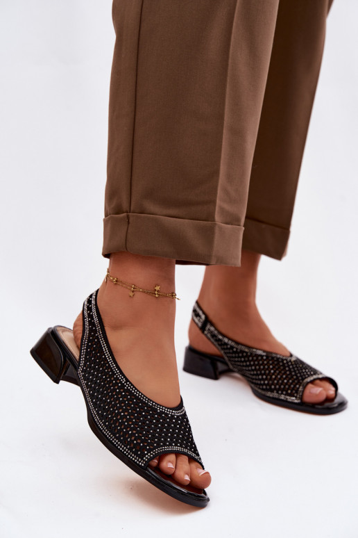 Zdobené Prelamované sandále Dámske zo semišu Zapnuté Klocku D&A CR61-3131 čierna