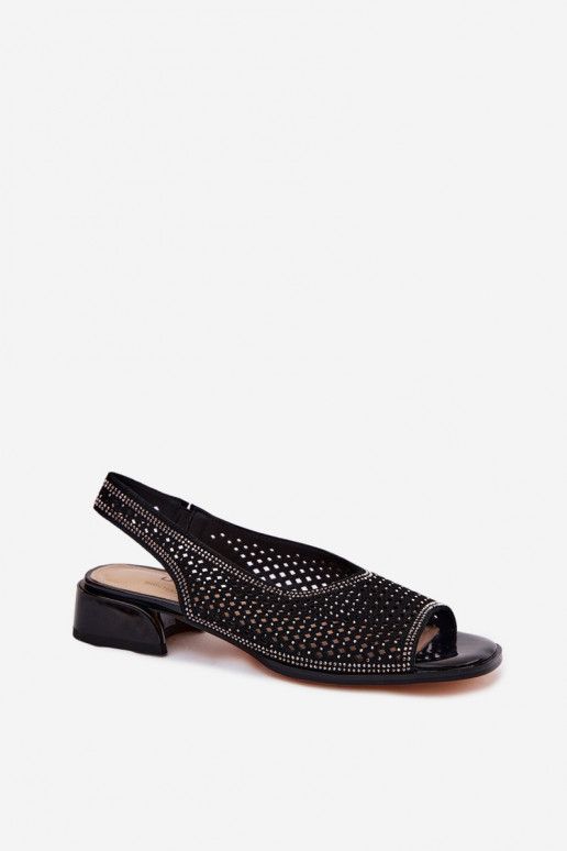 Zdobené Prelamované sandále Dámske zo semišu Zapnuté Klocku D&A CR61-3131 čierna