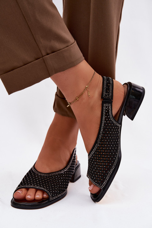 Zdobené Prelamované sandále Dámske zo semišu Zapnuté Klocku D&A CR61-3131 čierna