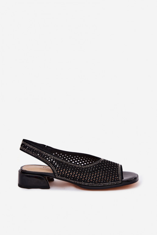 Zdobené Prelamované sandále Dámske zo semišu Zapnuté Klocku D&A CR61-3131 čierna