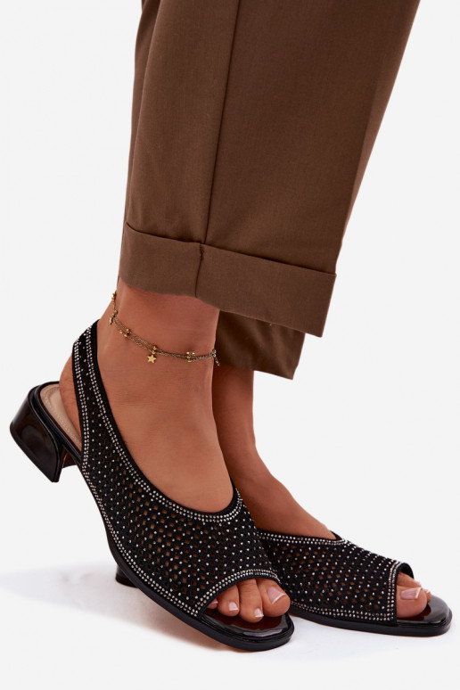 Zdobené Prelamované sandále Dámske zo semišu Zapnuté Klocku D&A CR61-3131 čierna