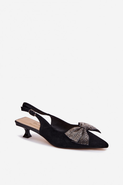 Kožené Semišové sandále so stuhami s podpätkami D&A CR61-3130 čierna