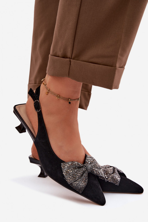 Kožené Semišové sandále so stuhami s podpätkami D&A CR61-3130 čierna