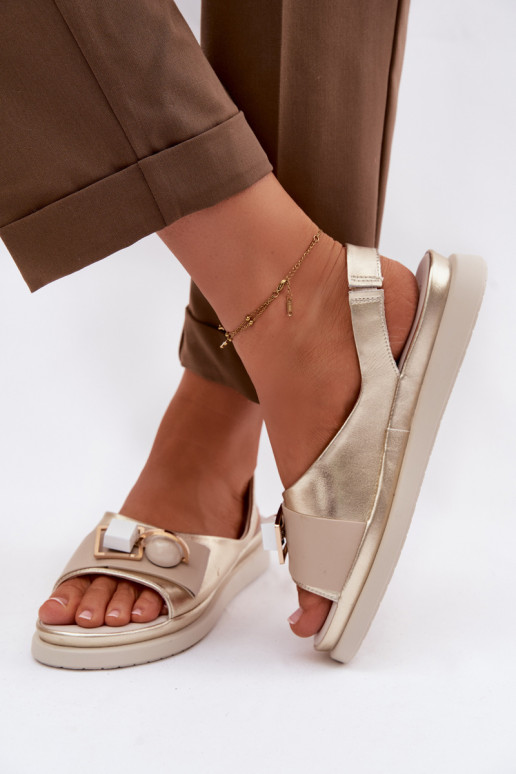 Dámske sandále Dámske s ozdobami D&A GR61-5932 zlatej farby