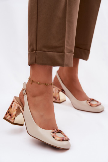 Kožené Dámske sandále na vysokom opätku s prackami D&A LZ61-2010 béžová