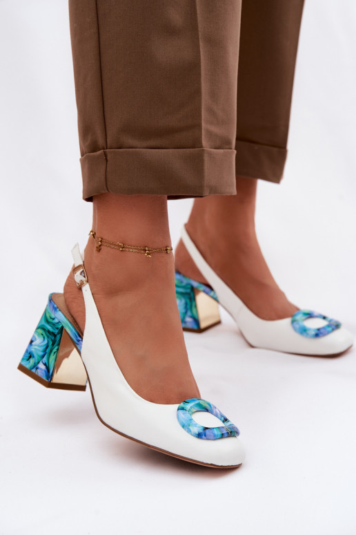 Kožené Dámske sandále na vysokom opätku s prackami D&A LZ61-2010 biela farba