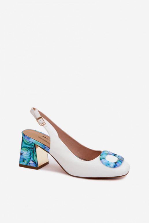 Kožené Dámske sandále na vysokom opätku s prackami D&A LZ61-2010 biela farba