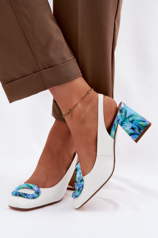 Kožené Dámske sandále na vysokom opätku s prackami D&A LZ61-2010 biela farba