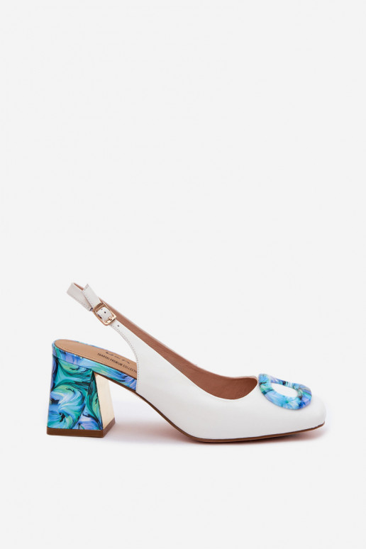 Kožené Dámske sandále na vysokom opätku s prackami D&A LZ61-2010 biela farba