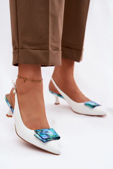 Kožené Topánky Dámske s podpätkami s ozdobami D&A LZ61-2006 biela farba 2