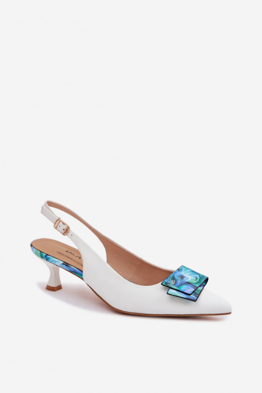 Kožené Topánky Dámske s podpätkami s ozdobami D&A LZ61-2006 biela farba