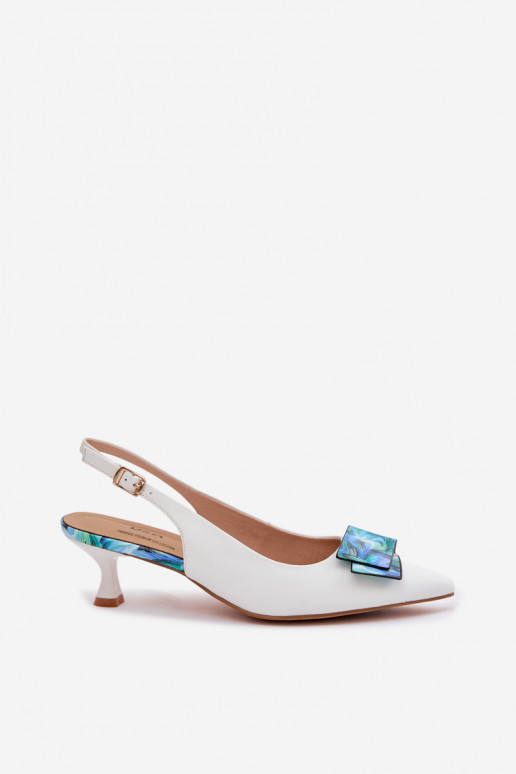 Kožené Topánky Dámske s podpätkami s ozdobami D&A LZ61-2006 biela farba