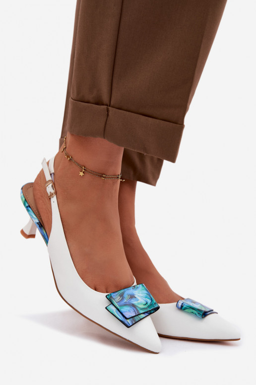 Kožené Topánky Dámske s podpätkami s ozdobami D&A LZ61-2006 biela farba