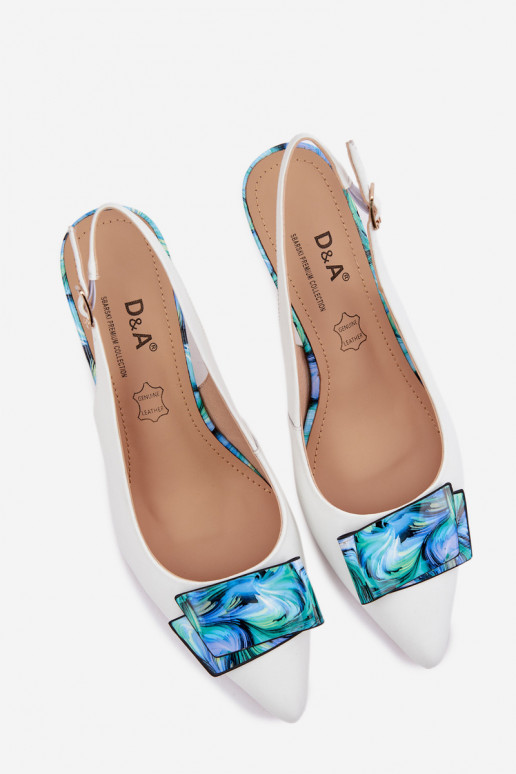 Kožené Topánky Dámske s podpätkami s ozdobami D&A LZ61-2006 biela farba