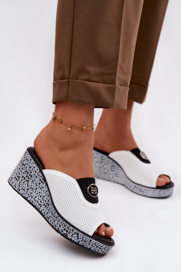 Kožené papuče s platformou s ozdobami S.Barski LR61-7011 biela farba 2