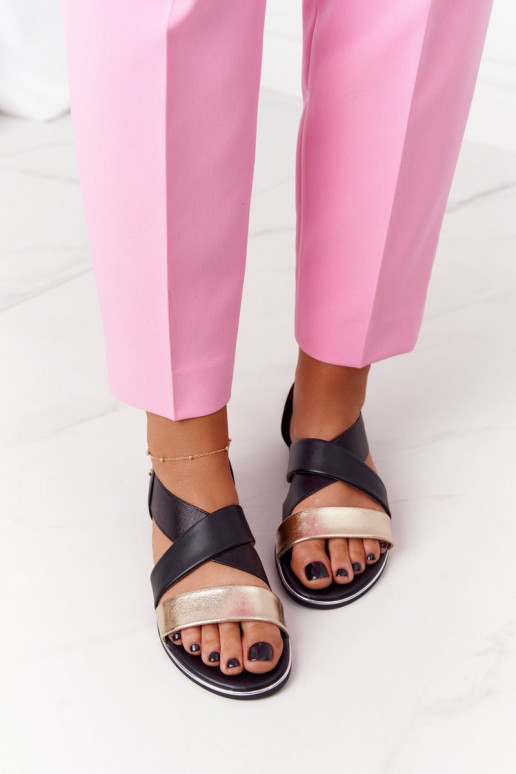 Kožené sandále s lemom zlato-čierna Apulia