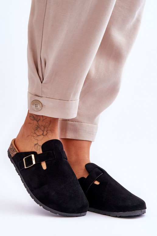 Semišové žabky na korkovej platforme čierna Vellma