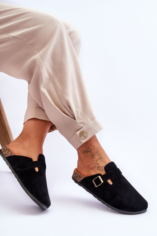 Semišové žabky na korkovej platforme čierna Vellma