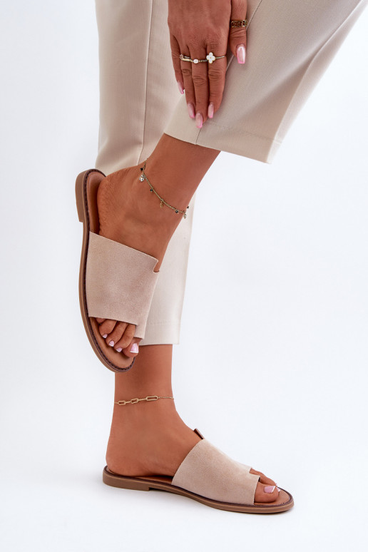 Dámske semišové papuče Plážové šľapky béžová Amite