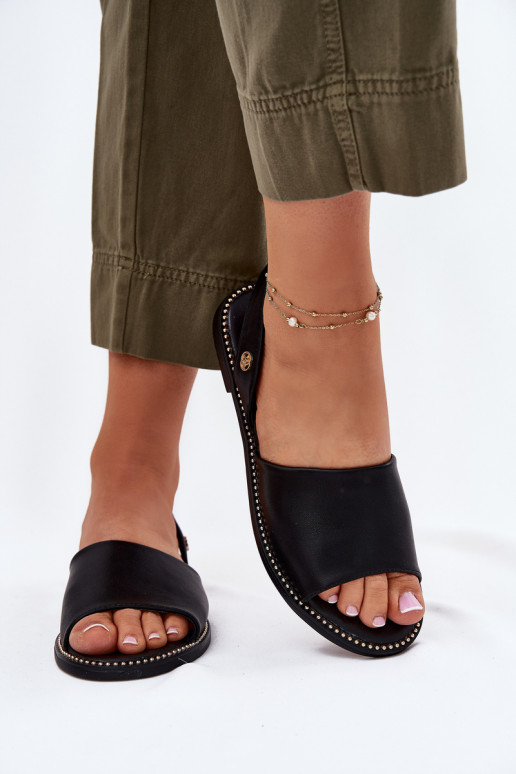 Dámske sandále so širokými podpätkami Eko Kožené čierna Dereka