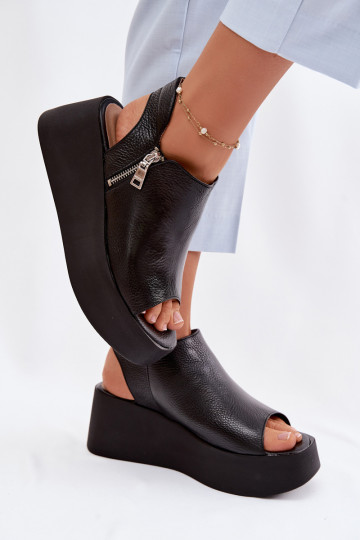 Kožené Sandále na platforme Zazoo 1792 čierna
