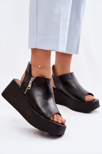 Kožené Sandále na platforme Zazoo 1792 čierna 2