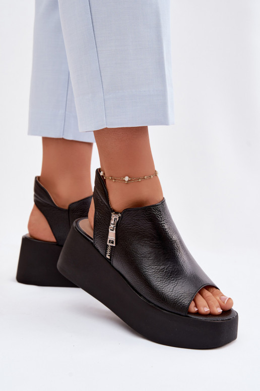 Kožené Sandále na platforme Zazoo 1792 čierna