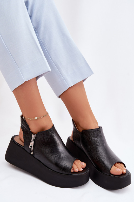 Kožené Sandále na platforme Zazoo 1792 čierna