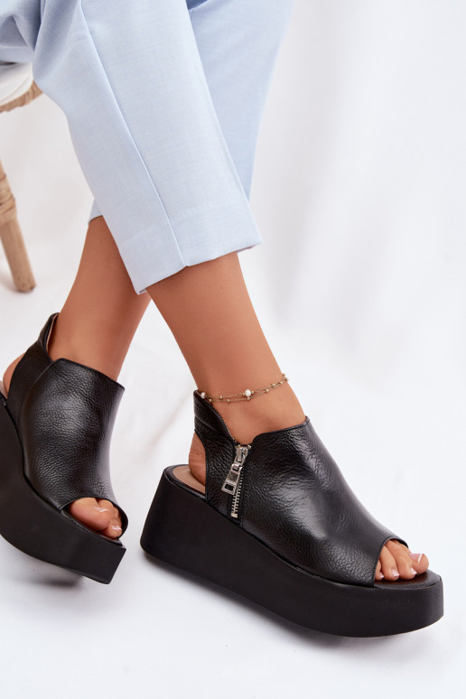 Kožené Sandále na platforme Zazoo 1792 čierna