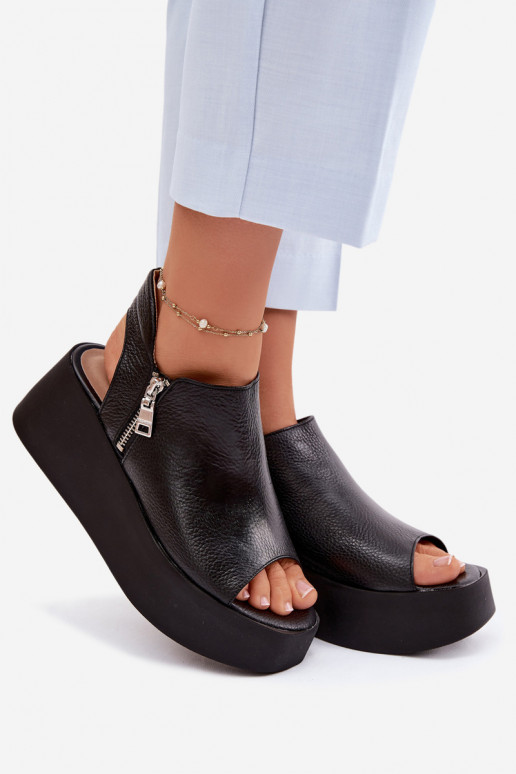 Kožené Sandále na platforme Zazoo 1792 čierna