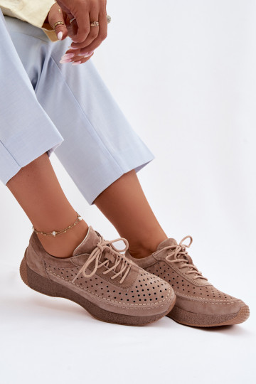 Kožené sneakers dámske s perforovanými prvkami Sergio Leone SP-013 hnedej farby