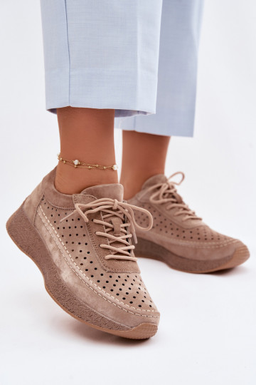 Kožené sneakers dámske s perforovanými prvkami Sergio Leone SP-013 hnedej farby 2