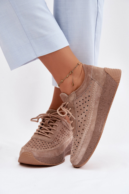 Kožené topánky Tenisky model obuvi Dámske s prvkami prelamovania Sergio Leone SP-013 Hnedá farba