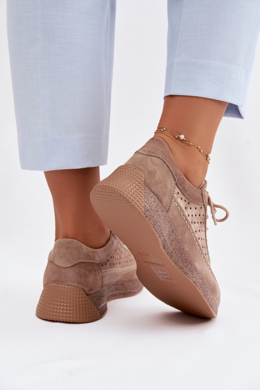 Kožené topánky Tenisky model obuvi Dámske s prvkami prelamovania Sergio Leone SP-013 Hnedá farba