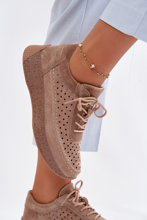 Kožené topánky Tenisky model obuvi Dámske s prvkami prelamovania Sergio Leone SP-013 Hnedá farba