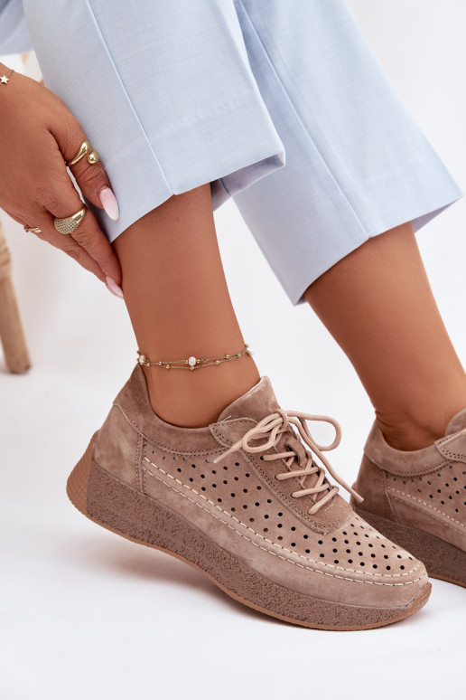 Kožené topánky Tenisky model obuvi Dámske s prvkami prelamovania Sergio Leone SP-013 Hnedá farba