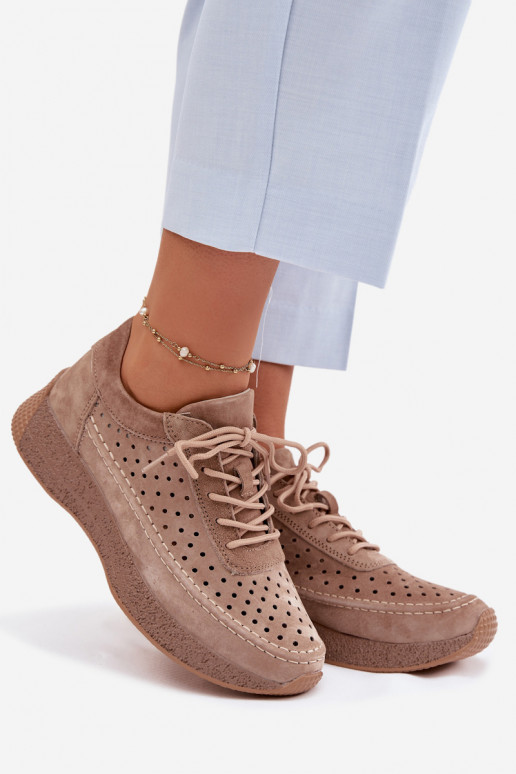 Kožené topánky Tenisky model obuvi Dámske s prvkami prelamovania Sergio Leone SP-013 Hnedá farba