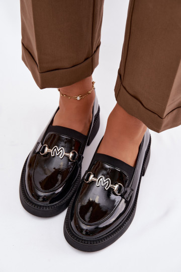 Kožené Lakované mokasíny Dámske S Ornatem Detalem Vinceza 39985 čierna