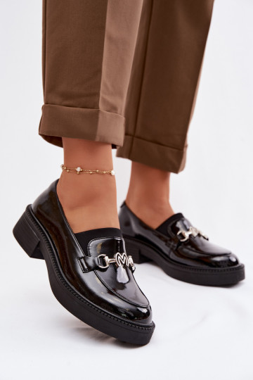 Kožené Lakované mokasíny Dámske S Ornatem Detalem Vinceza 39985 čierna 2