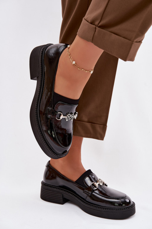 Kožené Lakované mokasíny Dámske S Ornatem Detalem Vinceza 39985 čierna