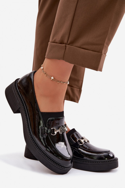 Kožené Lakované mokasíny Dámske S Ornatem Detalem Vinceza 39985 čierna