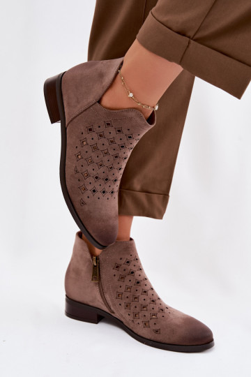 Prelamované čižmy Dámske so širokými podpätkami Vinceza 58626 béžová