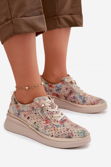 Prelamovaný semiš topánky Dámske Vinceza 79603 béžová 2